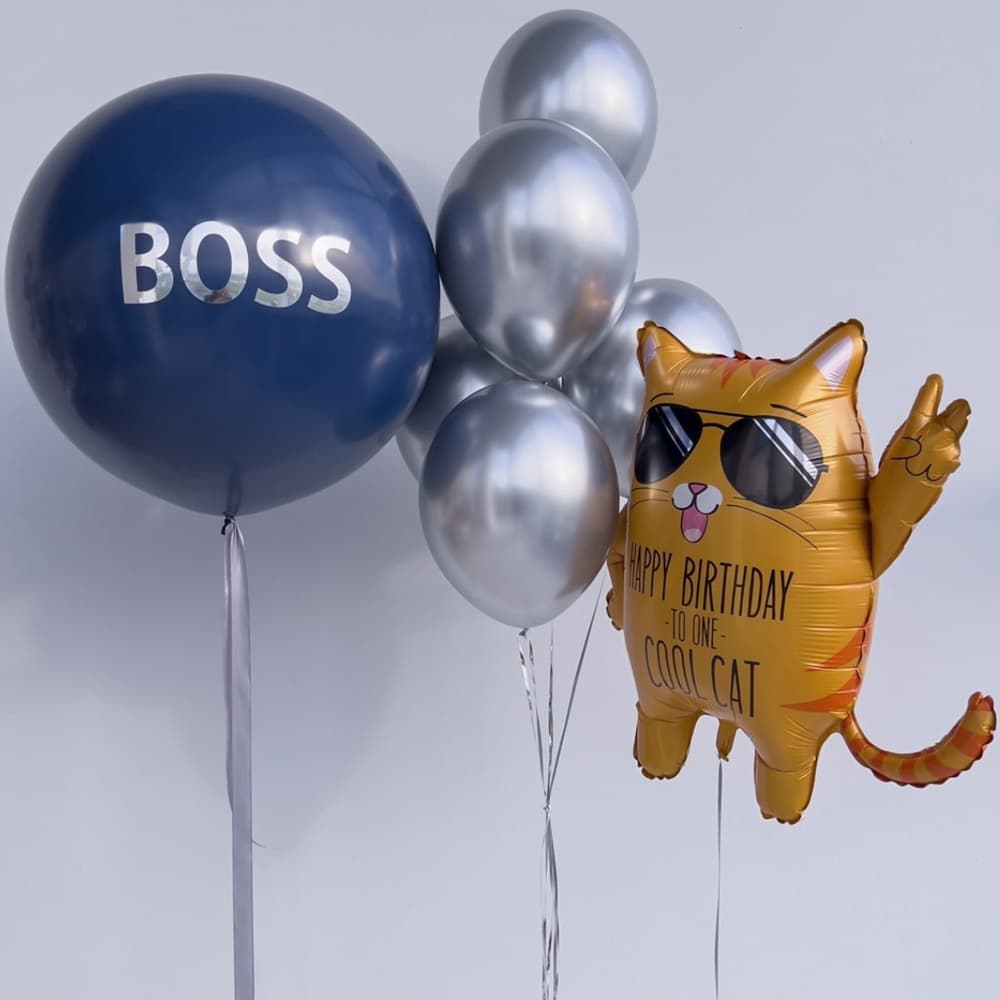 Гелієві кульки на день народження BOSS та крутий кіт