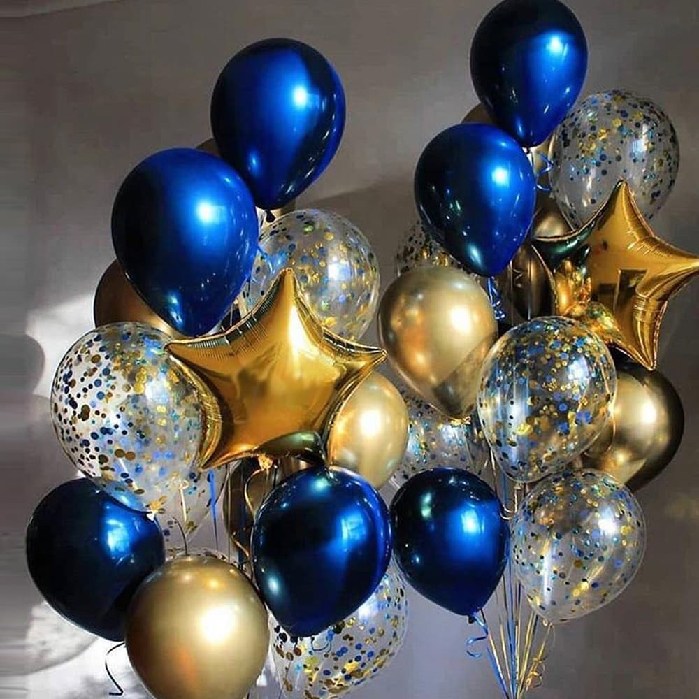 Святковий набір повітряні кульки сині та золоті хром «Blue & Gold»
