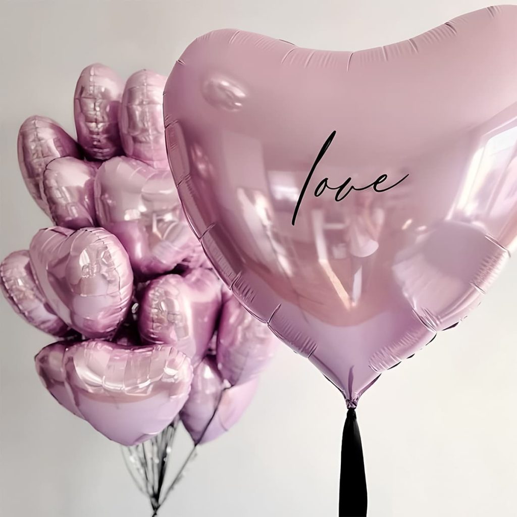 Кульки рожеві серця з гелієм для дівчини «LOVE»