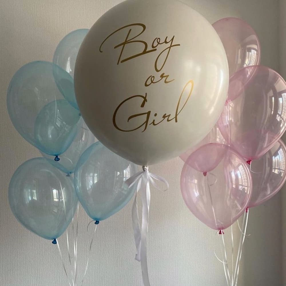 Белый гендер «Boy or Girl» шар и голубые и розовые шарики
