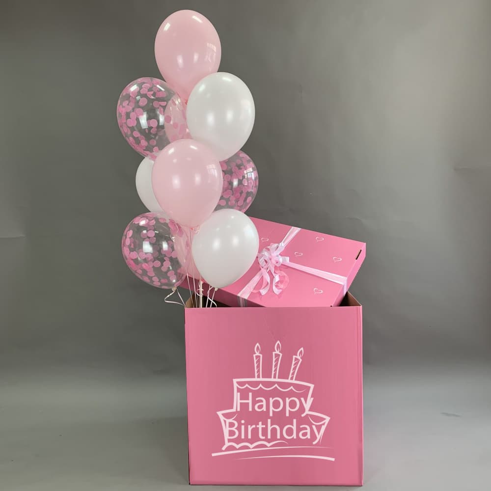 Коробка сюрприз з гелієвими кулями HAPPY BIRTHDAY