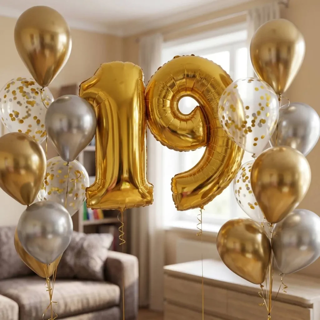 Кульки Київ з цифрами 19 на день народження золото і срібло